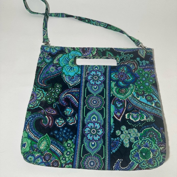 Vibrant Green and Blue Shoulder Bag with Floral Paisley Design - Picture 2 of 4